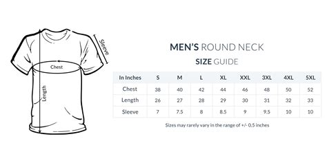 men's t shirt size chart.